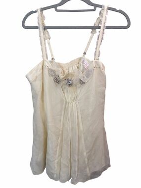 Rebecca Taylor Ivory Silk Georgette Crystal Embellished Tank Blouse 6